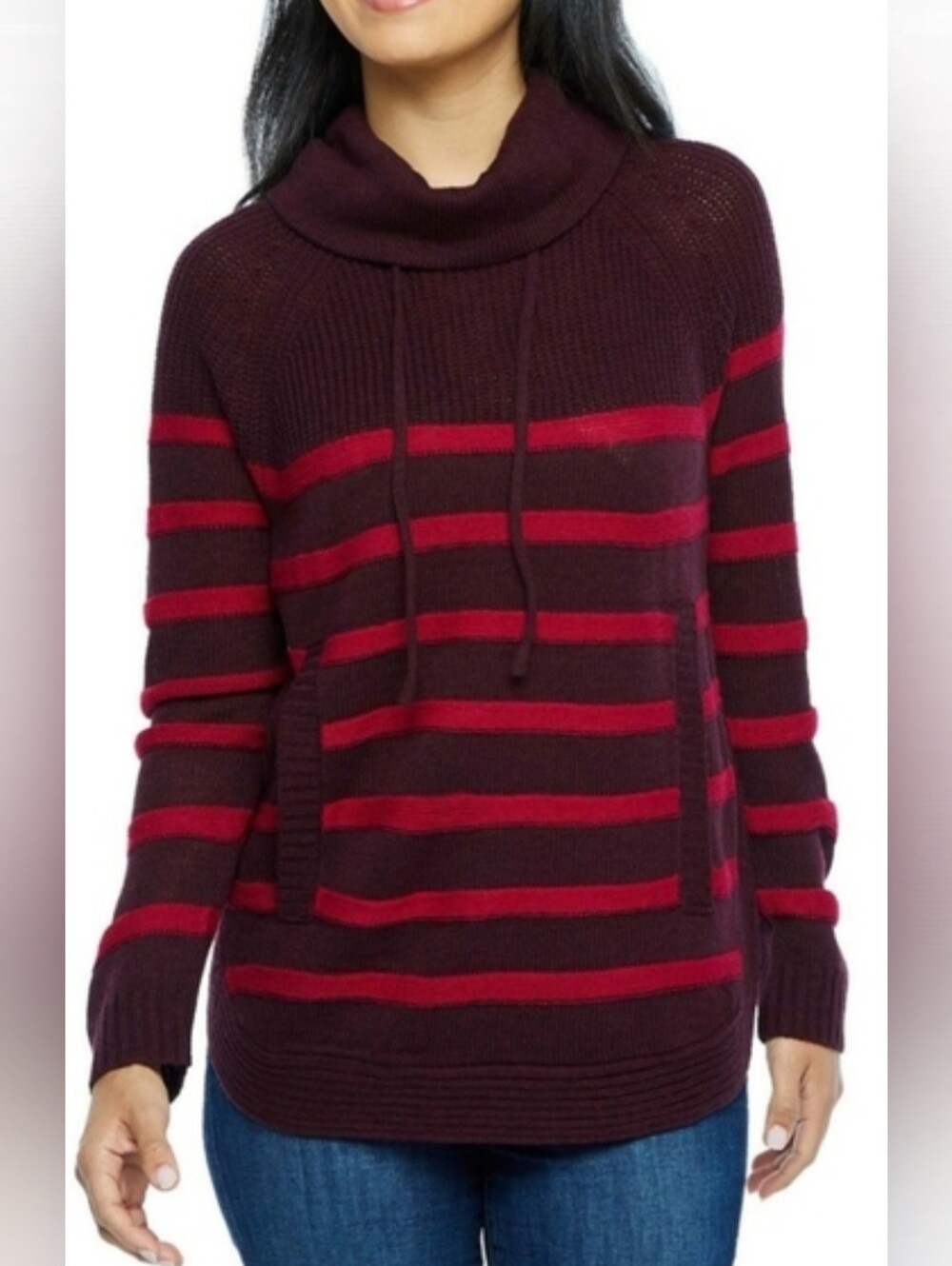 St Johns Bay sweater womens Burgundy Size Medium New Cow Neck Pocket Kangaroo